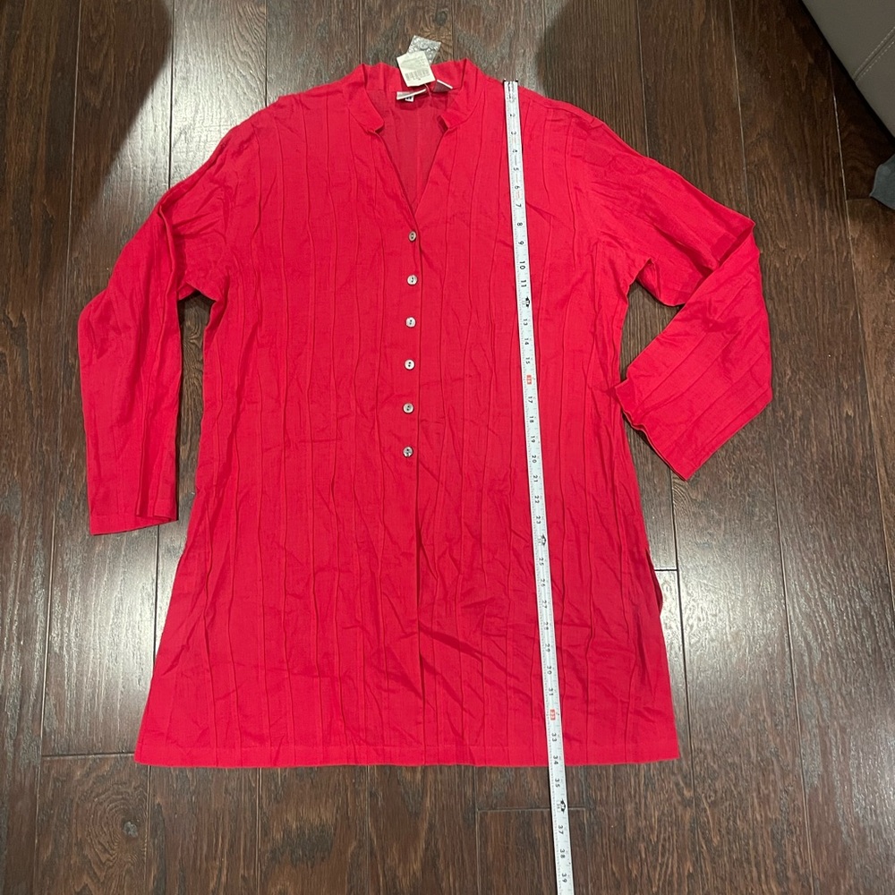 Chico’s Women Milk Cotton Pleat  Pomegranate Blouse Size Large NEW